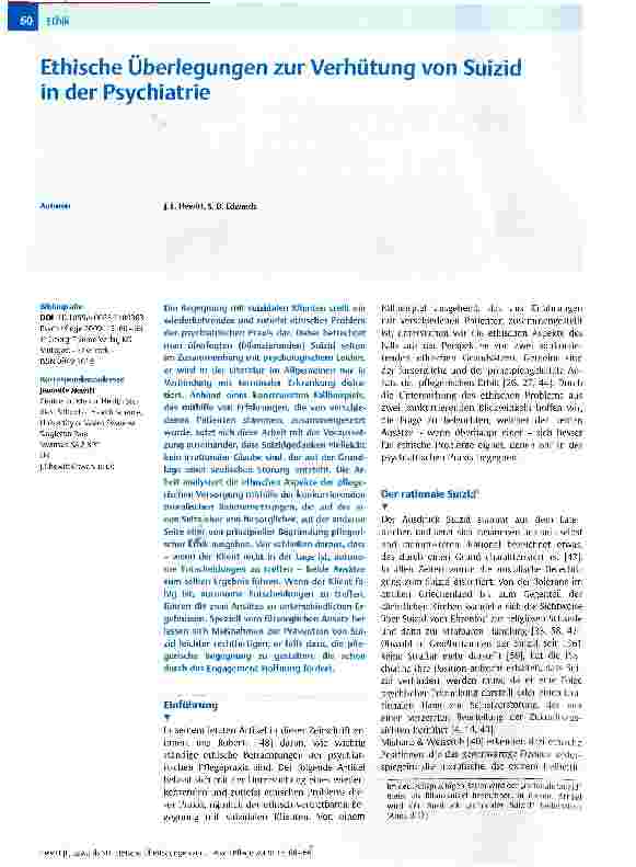 Vorschauseite 1: Ethische Überlegungen zur Verhütung von Suizid in der Psychiatrie