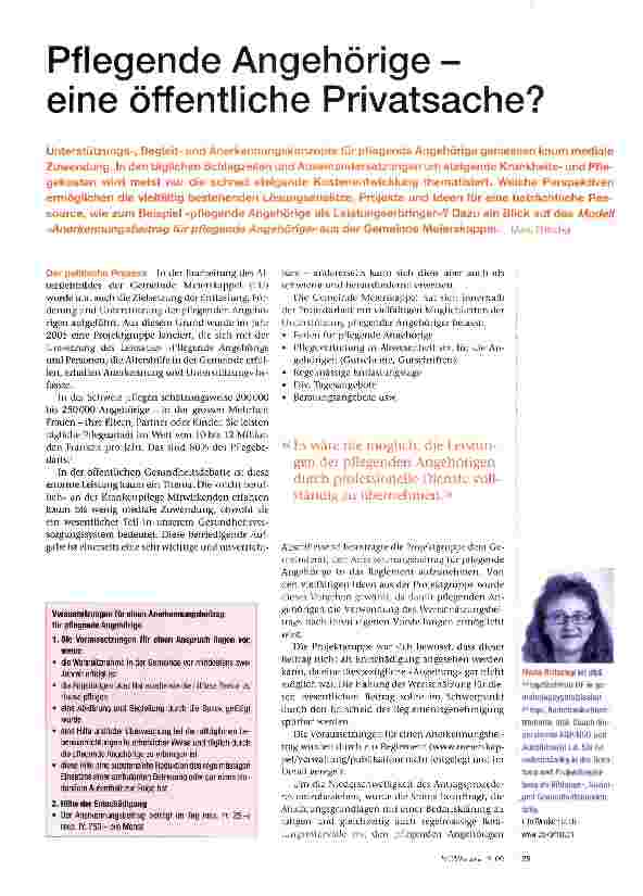Vorschauseite 1: Pflegende Angehörige -eine öffentliche Privatsache?