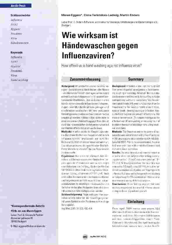 Vorschauseite 1: Wie wirksam ist Händewaschen gegen Influenzaviren?