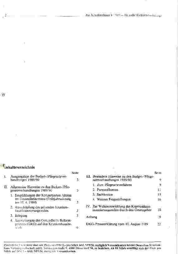 Vorschauseite 2: Hinweise der DKG zu den Budget-/Pflegesatzverhandlungen 1989/90