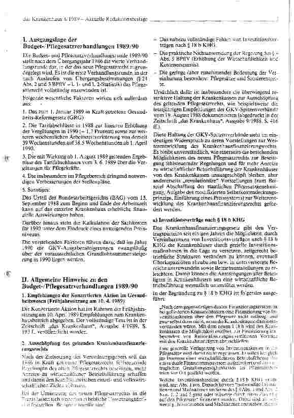 Vorschauseite 3: Hinweise der DKG zu den Budget-/Pflegesatzverhandlungen 1989/90