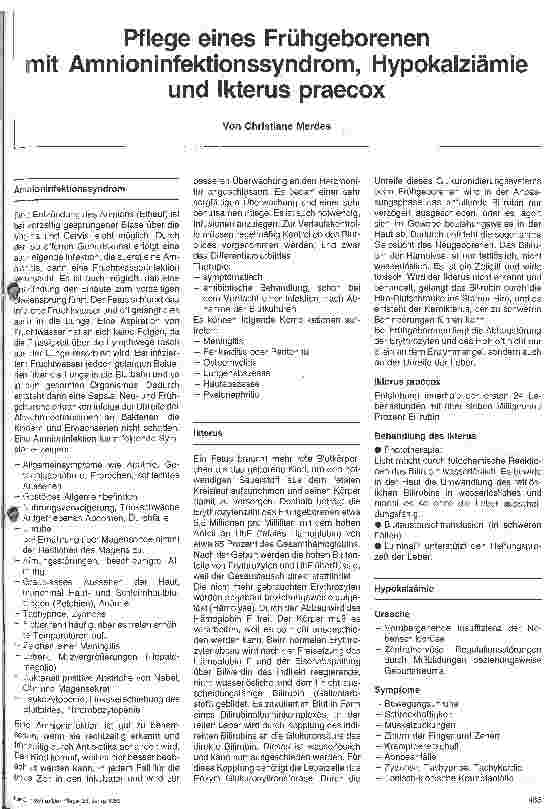 Vorschauseite 1: Pflege eines Frühgeborenen mit Amnioninfektionssyndrom, Hypokalziämie und Ikterus praecox