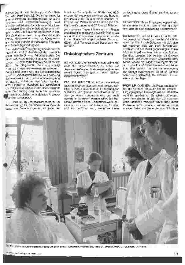 Vorschauseite 2: Sind Tumorpatienten besondere Patienten? Besuch im Onkologischen Zentrum Mannheim und in der Schloßbergklinik Oberstaufen