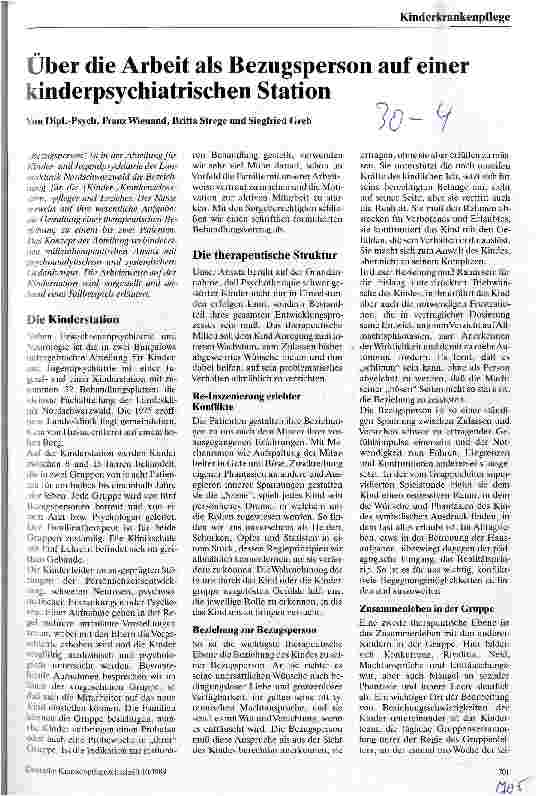 Vorschauseite 1: Über die Arbeit als Bezugsperson auf einer kinderpsychiatrischen Station