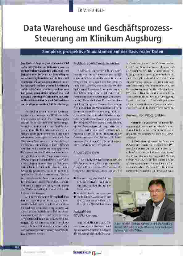 Vorschauseite 1: Data Warehouse und Geschäftsprozess Steuerung am Klinikum Augsburg