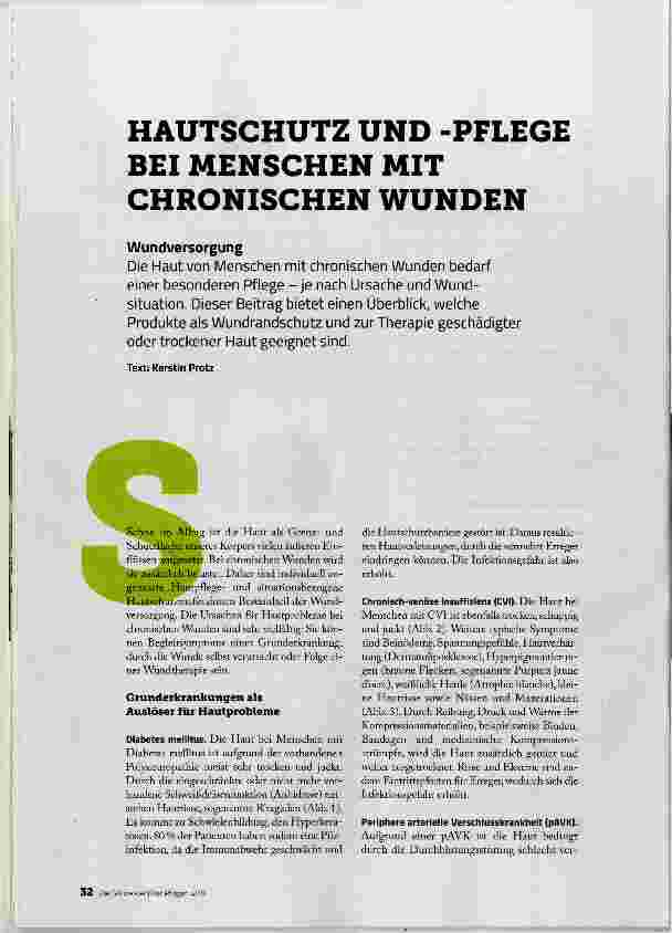 Vorschauseite 1: HAUTSCHUTZ UND -PFLEGE BEI MENSCHEN MIT CHRONISCHEN WUNDEN