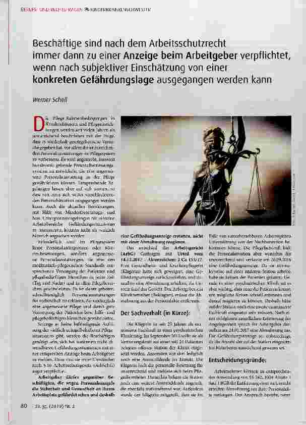 Vorschauseite 1: Beschäftige sind nach dem Arbeitsschutzrecht immer dann zu einer Anzeige beim Arbeitgeber verpflichtet, wenn nach subjektiver Einschätzung von einer konkreten Gefährdungslage ausg…