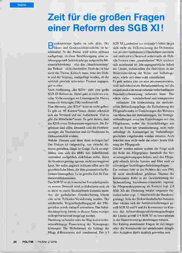 Vorschauseite 1: Zeit für die großen Fragen einer Reform des SGB XI!