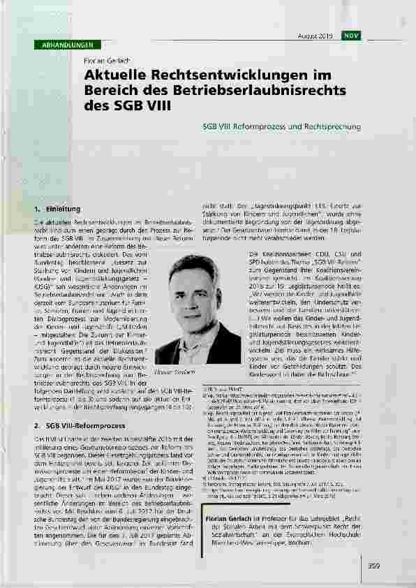 Vorschauseite 1: Aktuelle Rechtsentwicklungen im Bereich des Betriebserlaubnisrechts des SGB VIII