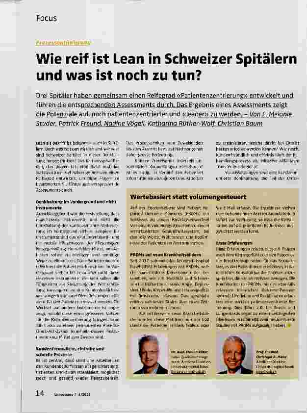Vorschauseite 1: Wie reif ist Lean in Schweizer Spitäiern und was ist noch zu tun?