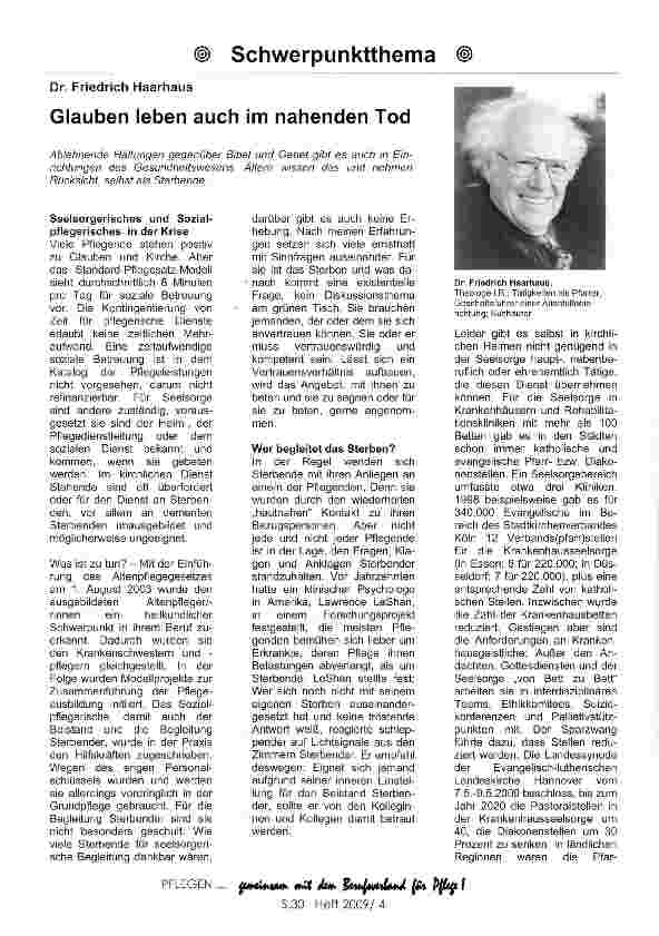 Vorschauseite 1: Glauben leben auch im nahenden Tod