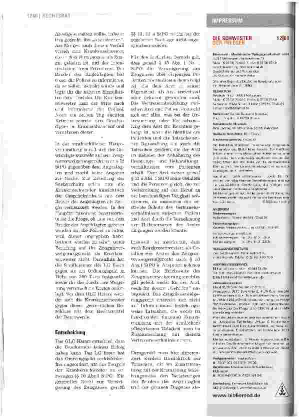 Vorschauseite 2: Pflegende haben das Recht zur Verweigerung einer Zeugenaussage