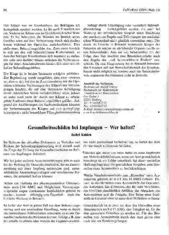 Vorschauseite 1: Gesundheitsschäden bei Impfungen — Wer haftet?