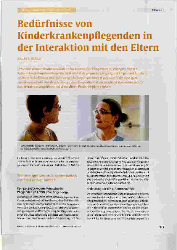Vorschauseite 1: Bedürfnisse von Kinderkrankenpflegenden in der Interaktion mit den Eltern