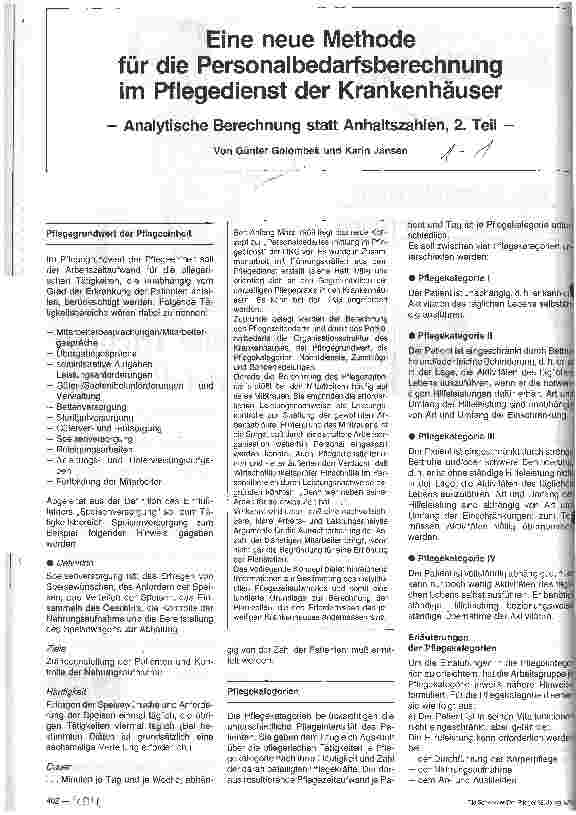 Vorschauseite 1: Eine neue Methode für die Personalbedarfsberechnung im Pflegedienst der Krankenhäuser - analytische Berechnung statt Anhaltszahlen, (2. )-