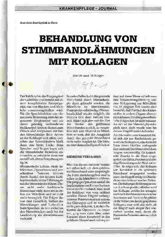 Vorschauseite 1: Behandlung von Stimmbandlähmungen mit Kollagen