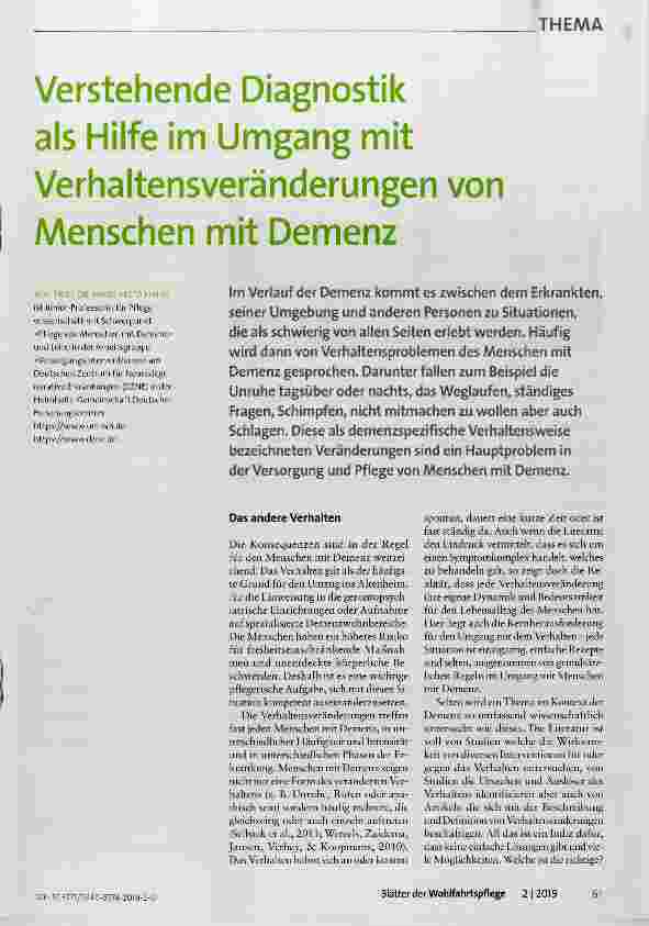 Vorschauseite 1: Verstehende Diagnostik als Hilfe im Umgang mit Verhaltensveränderungen von Menschen mit Demenz