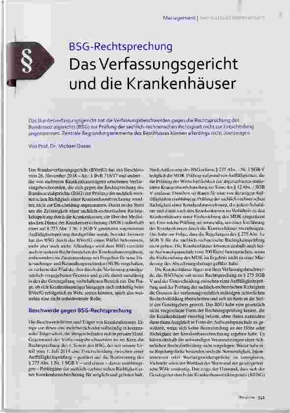 Vorschauseite 1: Das Verfassungsgericht und die Krankenhäuser