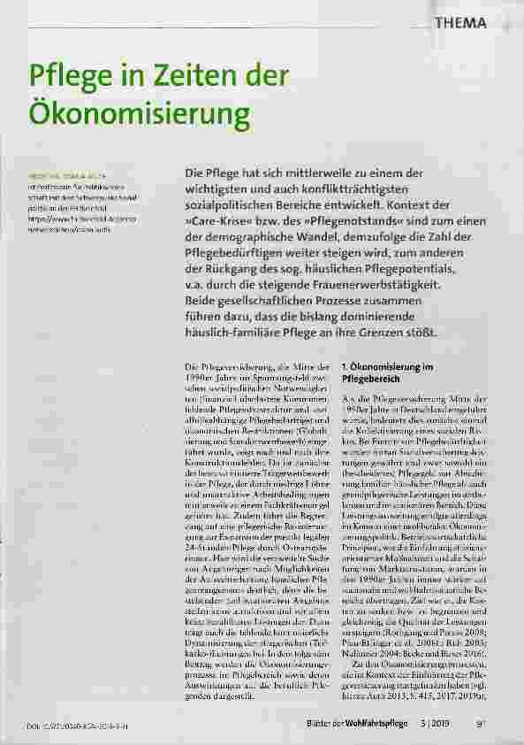 Vorschauseite 1: Pflege in Zeiten der Ökonomisierung