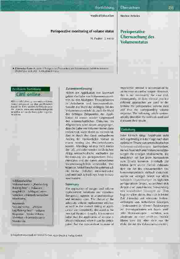 Vorschauseite 1: Perioperative Überwachung des Volumenstatus