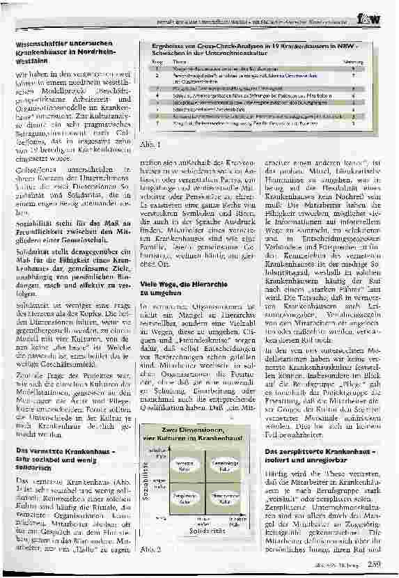 Vorschauseite 2: Bewußt gestaltete Unternehmenskultur - ein Mangel in deutschen Krankenhäusern Die fehlende Führungsqualität der Manager gefährdet die Zukunftsfähigkeit der Krankenhäuser