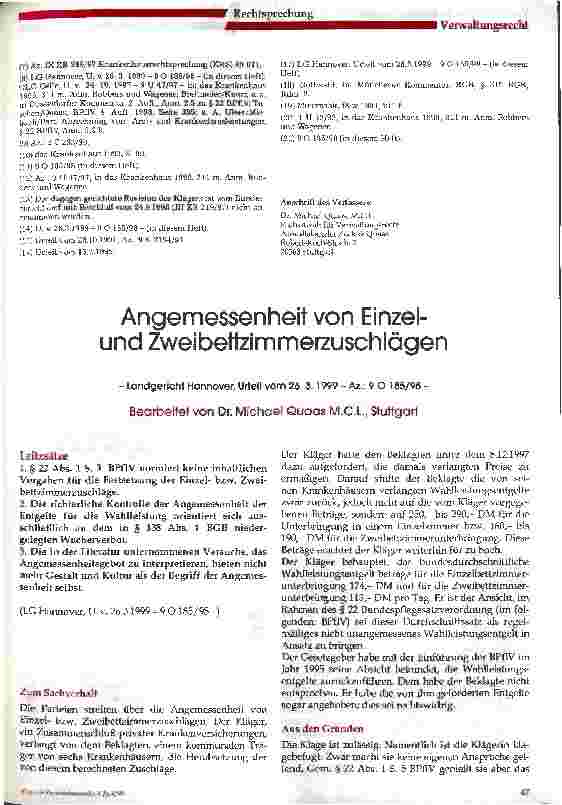 Vorschauseite 1: Angemessenheit von Einzelund Zweibettzimmerzuschlägen