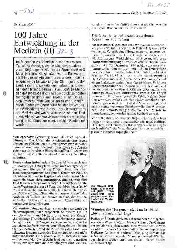 Vorschauseite 1: 100 Jahre Entwicklung in der Medizin (II)