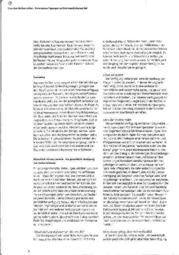Vorschauseite 2: Über das Sterben reden - Patientenverfügungen als Kommunikationsmittel