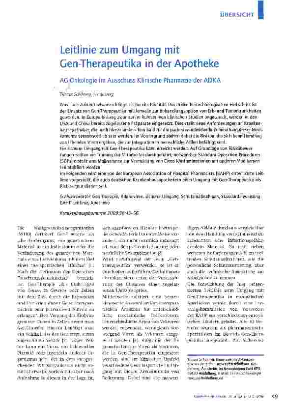 Vorschauseite 1: Leitlinie zum Umgang mit Gen-Therapeutika in der Apotheke