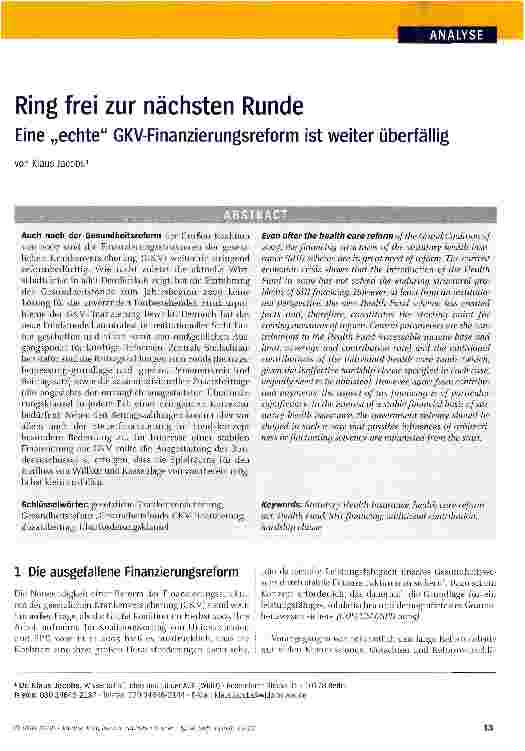 Vorschauseite 1: Ring frei zur nächsten Runde Eine „echte GKV-Finanzierungsreform ist weiter überfällig