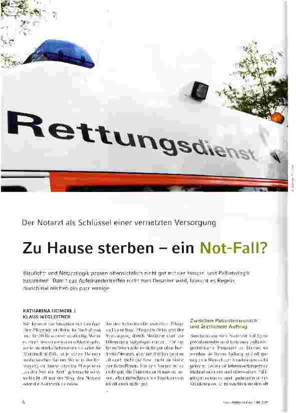 Vorschauseite 1: Der Notarzt als Schlüssel einer vernetzten VersorgungZu Hause sterben - ein Not-Fall?