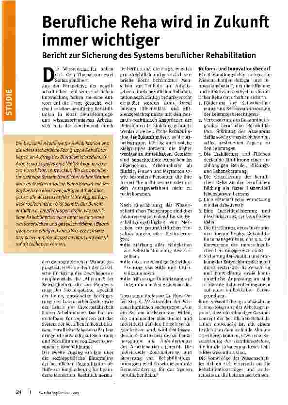 Vorschauseite 1: Berufliche Reha wird in Zukunft immer wichtiger