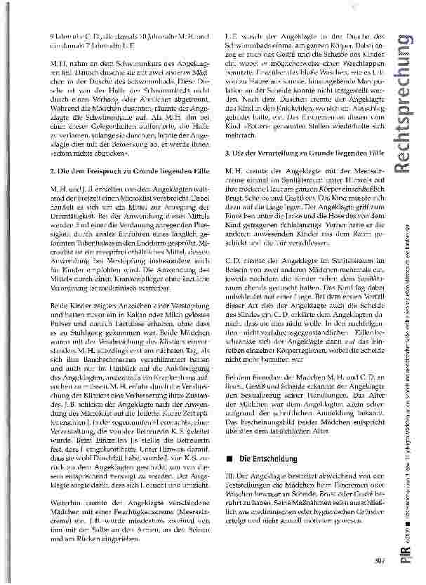 Vorschauseite 3: Das Eincremen von 9 bzw. 10-jährigen Mädchen an der Scheide mit medizinischer Salbe stellt einen sexuellen Missbrauch von Kindern dar