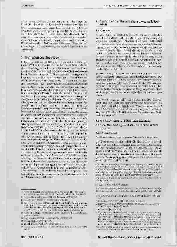 Vorschauseite 2: Mehrarbeitszuschläge bei Teilzeitarbeit - Der Zeitenwende zweiter Teil? Die Entscheidung des BAG vom 19.12.2018, 10 AZR 231/16