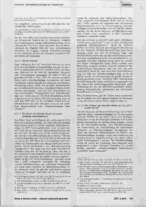 Vorschauseite 3: Mehrarbeitszuschläge bei Teilzeitarbeit - Der Zeitenwende zweiter Teil? Die Entscheidung des BAG vom 19.12.2018, 10 AZR 231/16