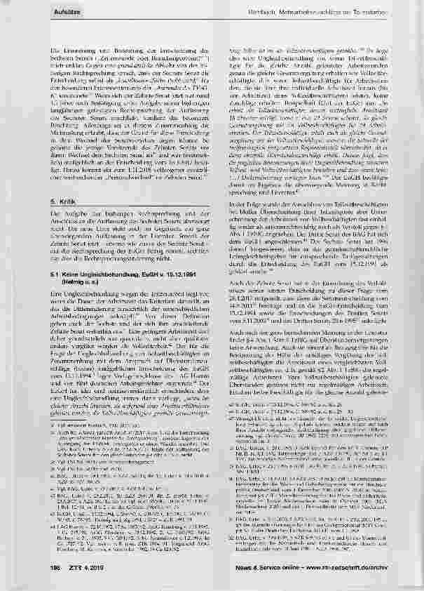 Vorschauseite 4: Mehrarbeitszuschläge bei Teilzeitarbeit - Der Zeitenwende zweiter Teil? Die Entscheidung des BAG vom 19.12.2018, 10 AZR 231/16