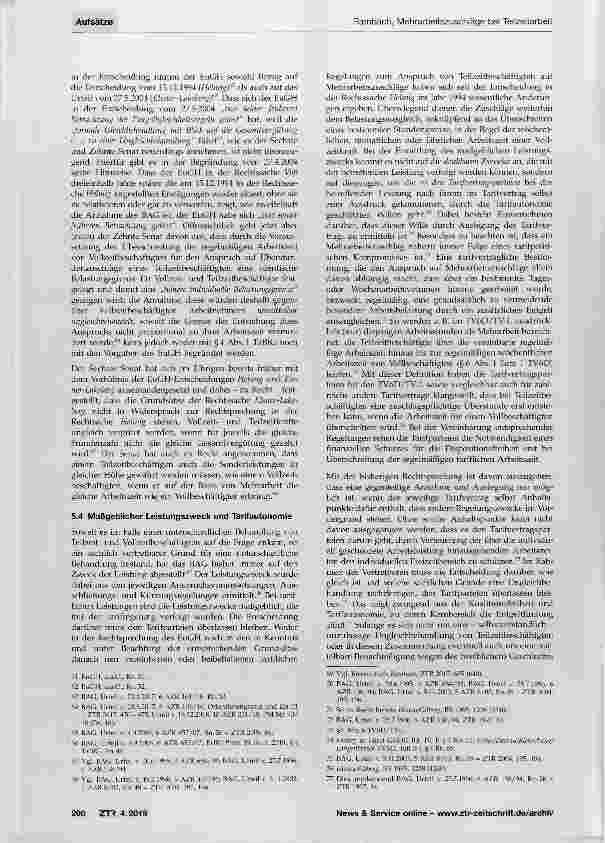 Vorschauseite 6: Mehrarbeitszuschläge bei Teilzeitarbeit - Der Zeitenwende zweiter Teil? Die Entscheidung des BAG vom 19.12.2018, 10 AZR 231/16