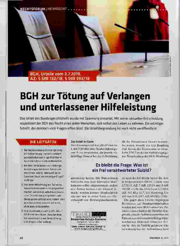 Vorschauseite 1: BGH zur Tötung auf Verlangen und unterlassener Hilfeleistung