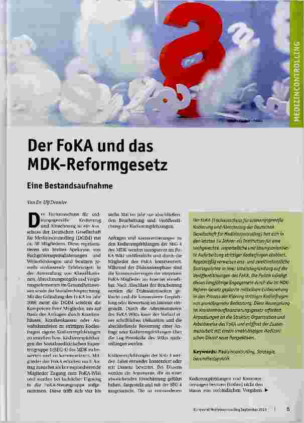 Vorschauseite 1: Der FoKA und das MDK-Reformgesetz