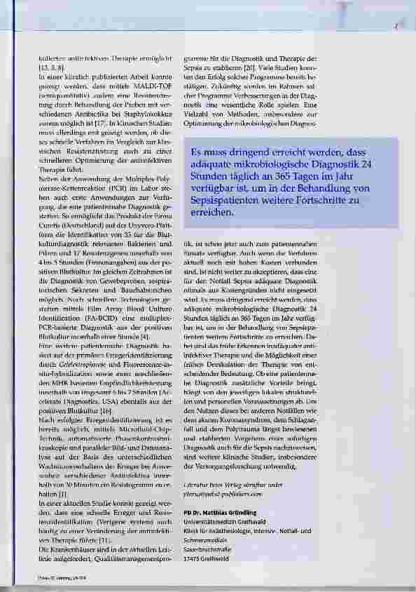 Vorschauseite 3: Eine moderne Frühdiagnostik der Sepsis gehört auf die IST!