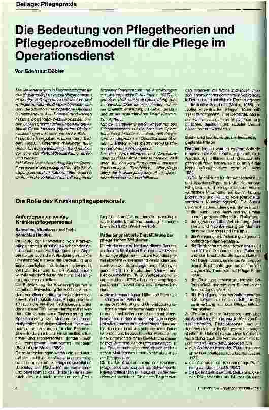 Vorschauseite 1: Die Bedeutung von Pflegetheorien und Pflegeprozeßmodell für die Pflege im Operationsdienst