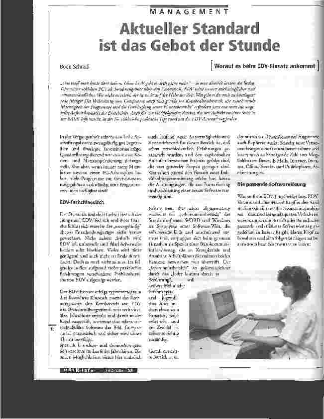 Vorschauseite 1: Aktueller Standard ist das Gebot der Stunde Worauf es bei dem EDV - Einsatz ankommt
