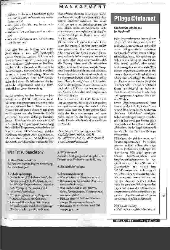 Vorschauseite 2: Aktueller Standard ist das Gebot der Stunde Worauf es bei dem EDV - Einsatz ankommt