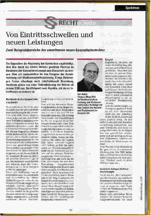 Vorschauseite 1: Von Eintrittsschwellen und neuen Leistungen Zwei Beispielsbereiche der umstrittenen neuen Gesundheitsstruktur