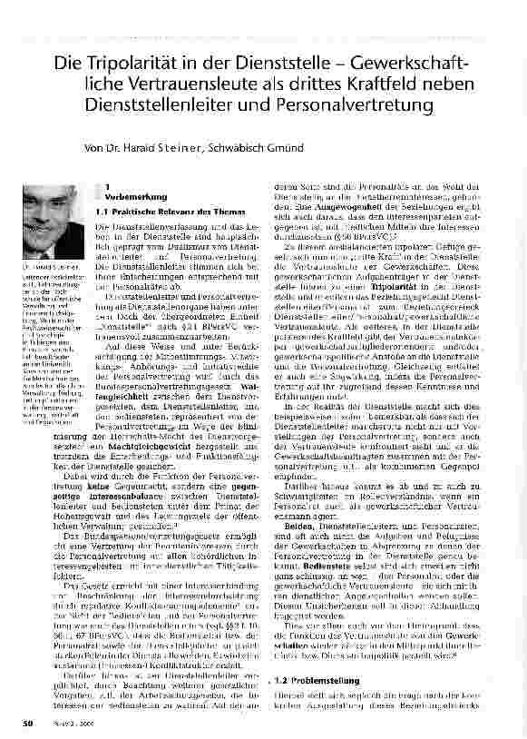 Vorschauseite 1: Die Tripolarität in der Dienststelle - Gewerkschaftliche Vertrauensleute als drittes Kraftfeld neben Dienststellenleiter und Personalvertretung