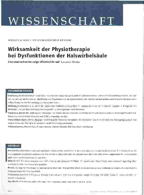 Vorschauseite 1: Wirksamkeit der Physiotherapie bei Dysfunktionen der Halswirbelsäule
