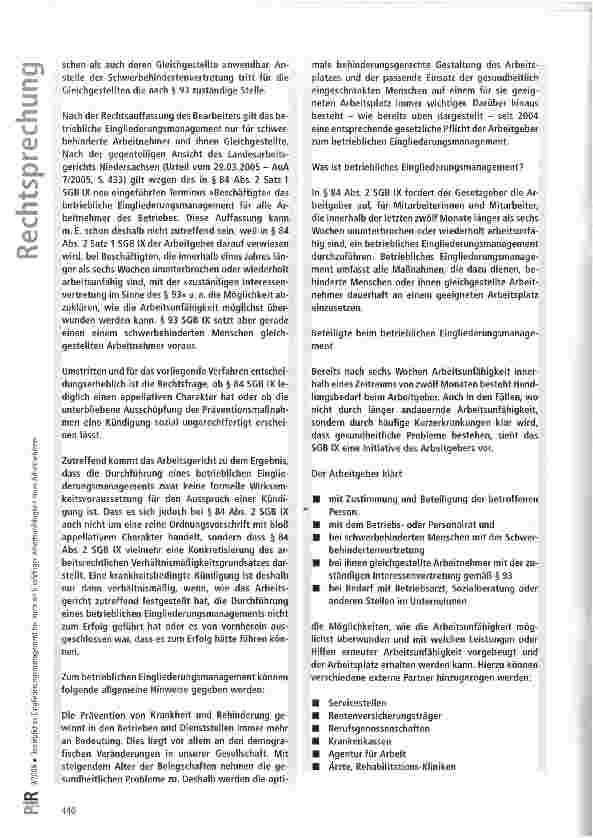 Vorschauseite 6: Betriebliches Eingliederungsmanagement bei mehr als 6-wöchiger Arbeitsunfähigkeit eines Arbeitnehmers