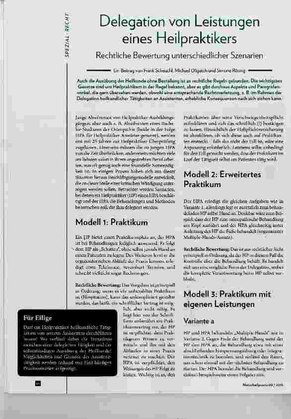 Vorschauseite 1: Delegation von Leistungen eines Heilpraktikers