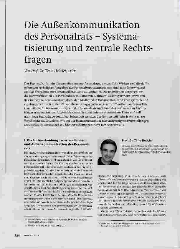 Vorschauseite 1: Die Außenkommunikation des Personalrats Systematisierung und zentrale Rechtsfragen