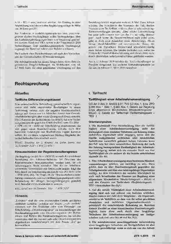 Vorschauseite 1: Tariffähigkeit einer Arbeitnehmervereinigung